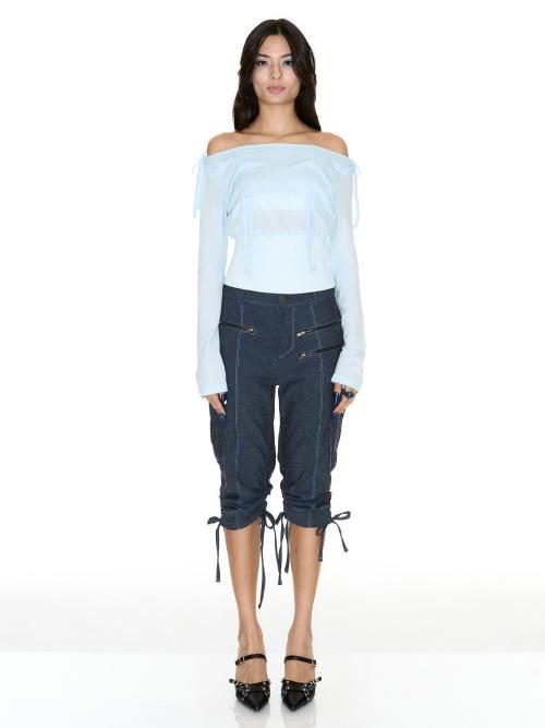 CARGO SHIRRING CAPRI PNATS WITH SEASHELL BLUE