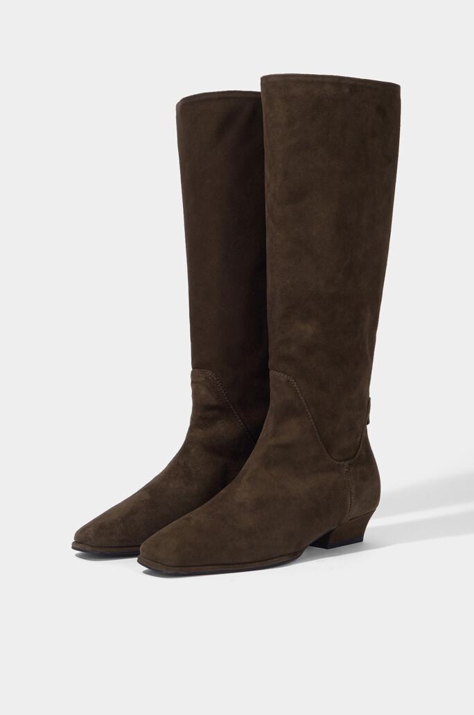 [LANVIN COLLECTION] 스웨이드 스퀘어 토 백 엠블럼 부츠