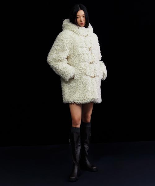 우먼즈 페이크 시어링 더플 코트 [크림]