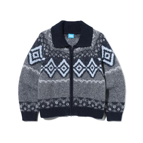 여성 노르딕 패턴 칼라넥 집업 카디건[NAVY](UBAGD50)