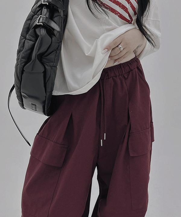 #13699 남녀공용 코튼 벌룬 와이드 카고 핀턱 밴딩 투웨이 롱팬츠 : 5color