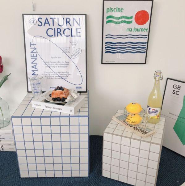 큐브 타일 테이블 레트로 인테리어 협탁 거실 사이드 테이블