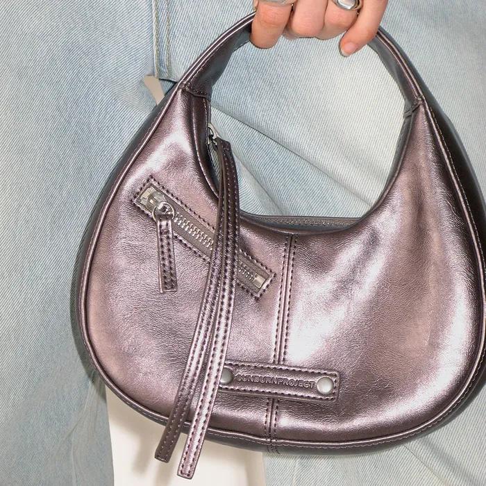 Mini Pebble Bag, PURPLE METAL