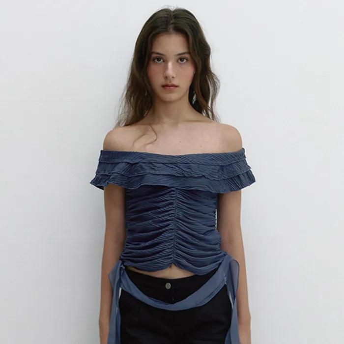 WAVE JACQUARD FRILL T (NAVY)