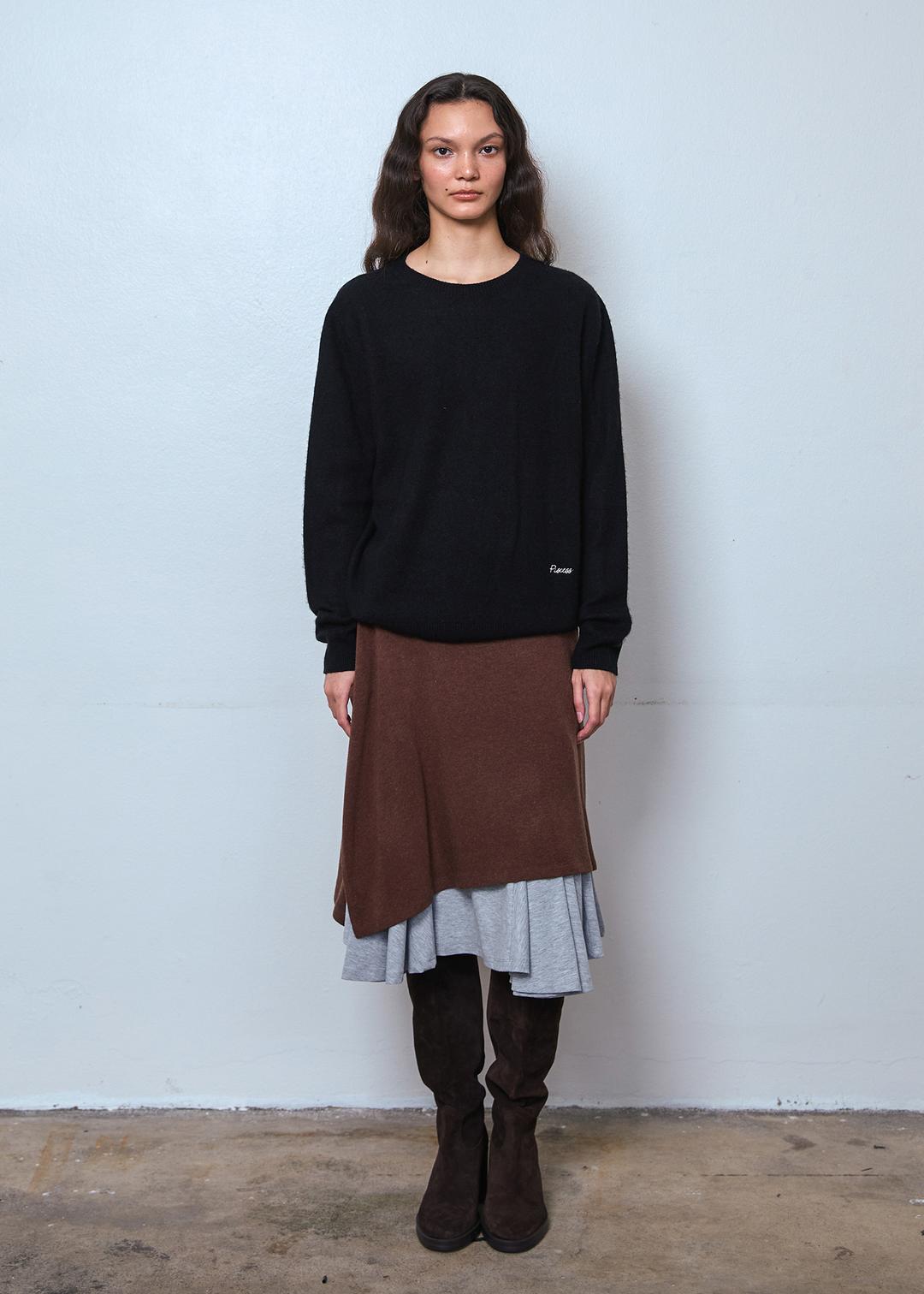 Button Layered Midi Skirt_Brown