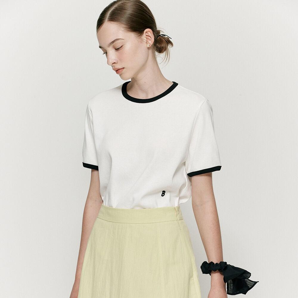 Ribbed binding B point T-shirt - White