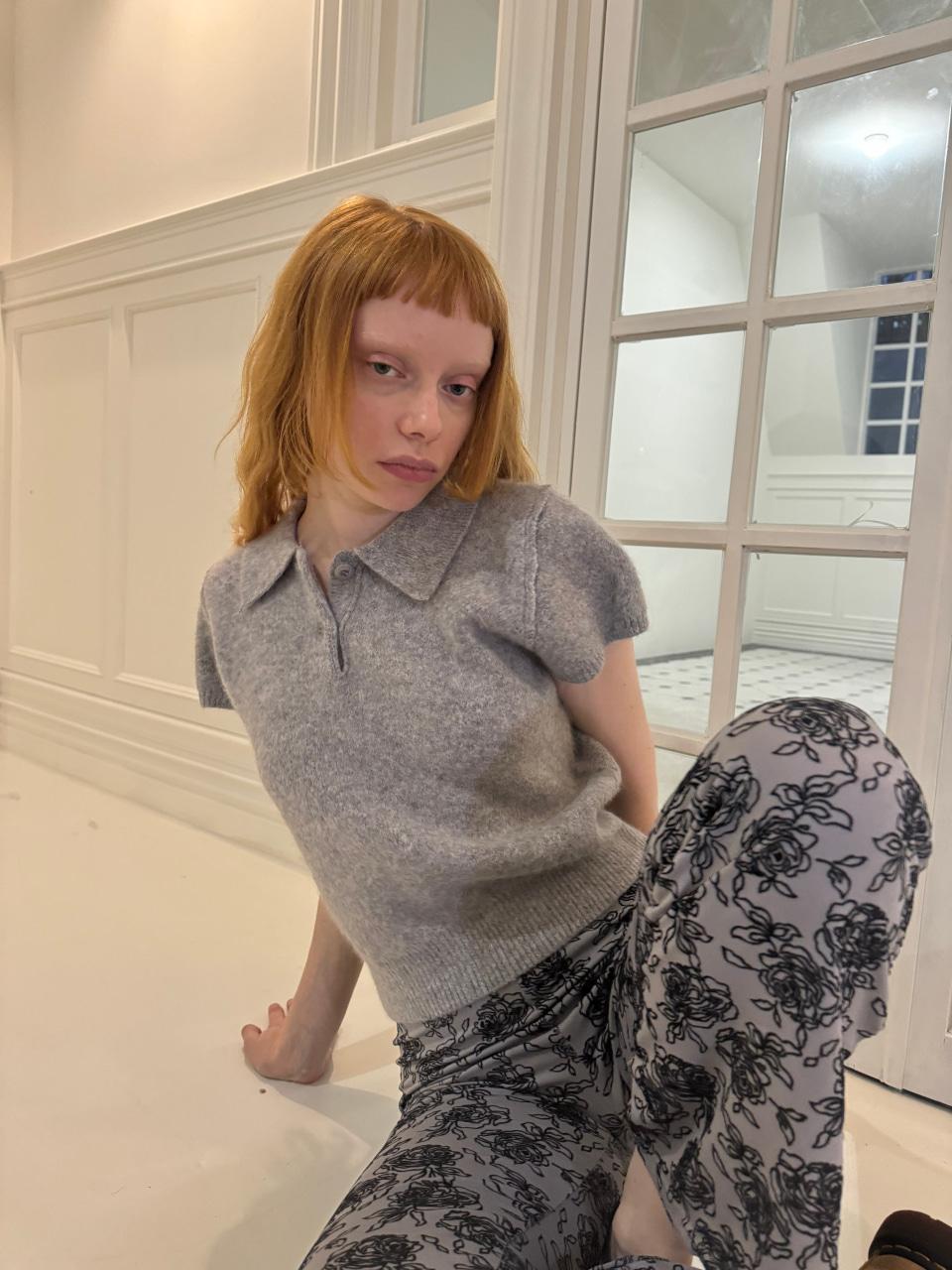 rabbit fur half knit_grey