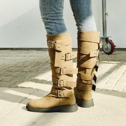 [아이브 리즈 착용] 라운드 토 벨티드 롱부츠 412448001 (4cm/3colors)