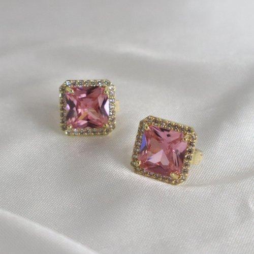 스퀘어 핑크 크리스탈 귀걸이