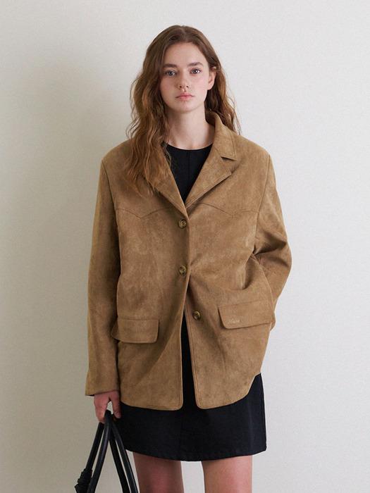 [빠른출고][단독발매] 오버핏 싱글 레더 블레이저_Suede Beige