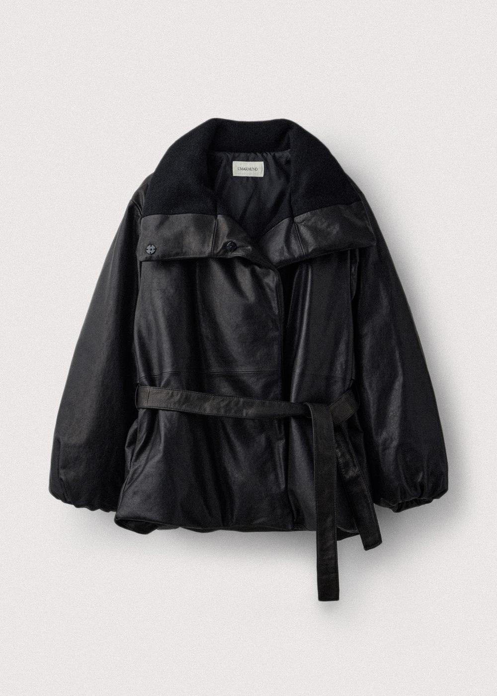 Italian Vegetable Lambskin Belted Puffer_Black