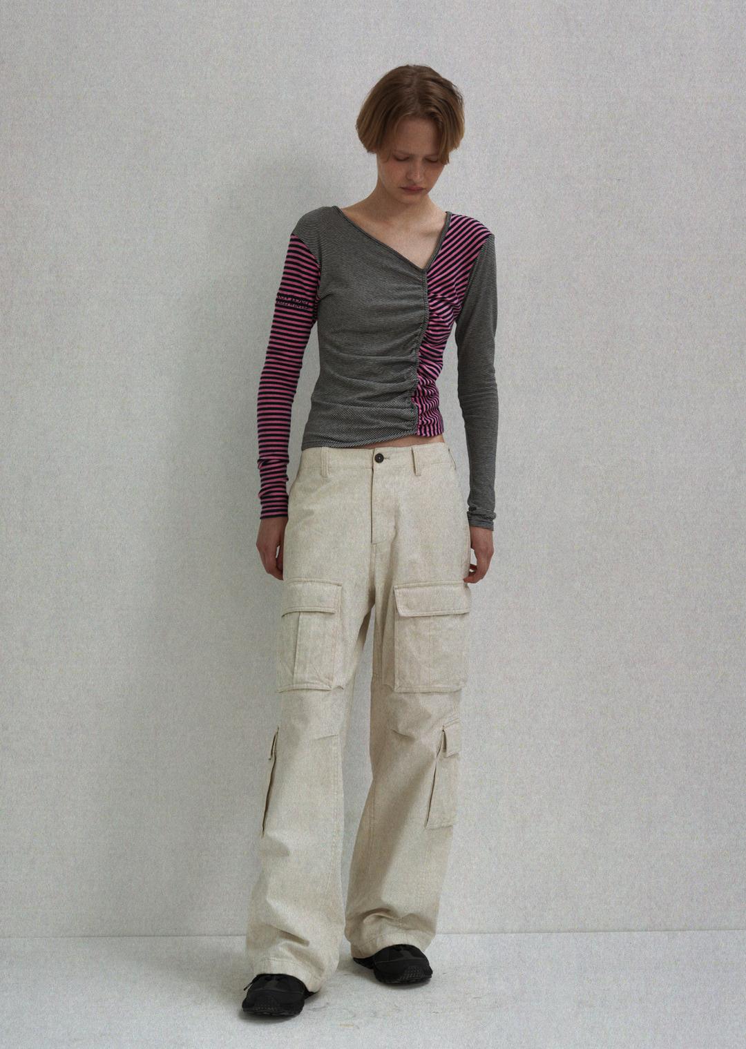 STRIPE MIXED T-SHIRT BLACK