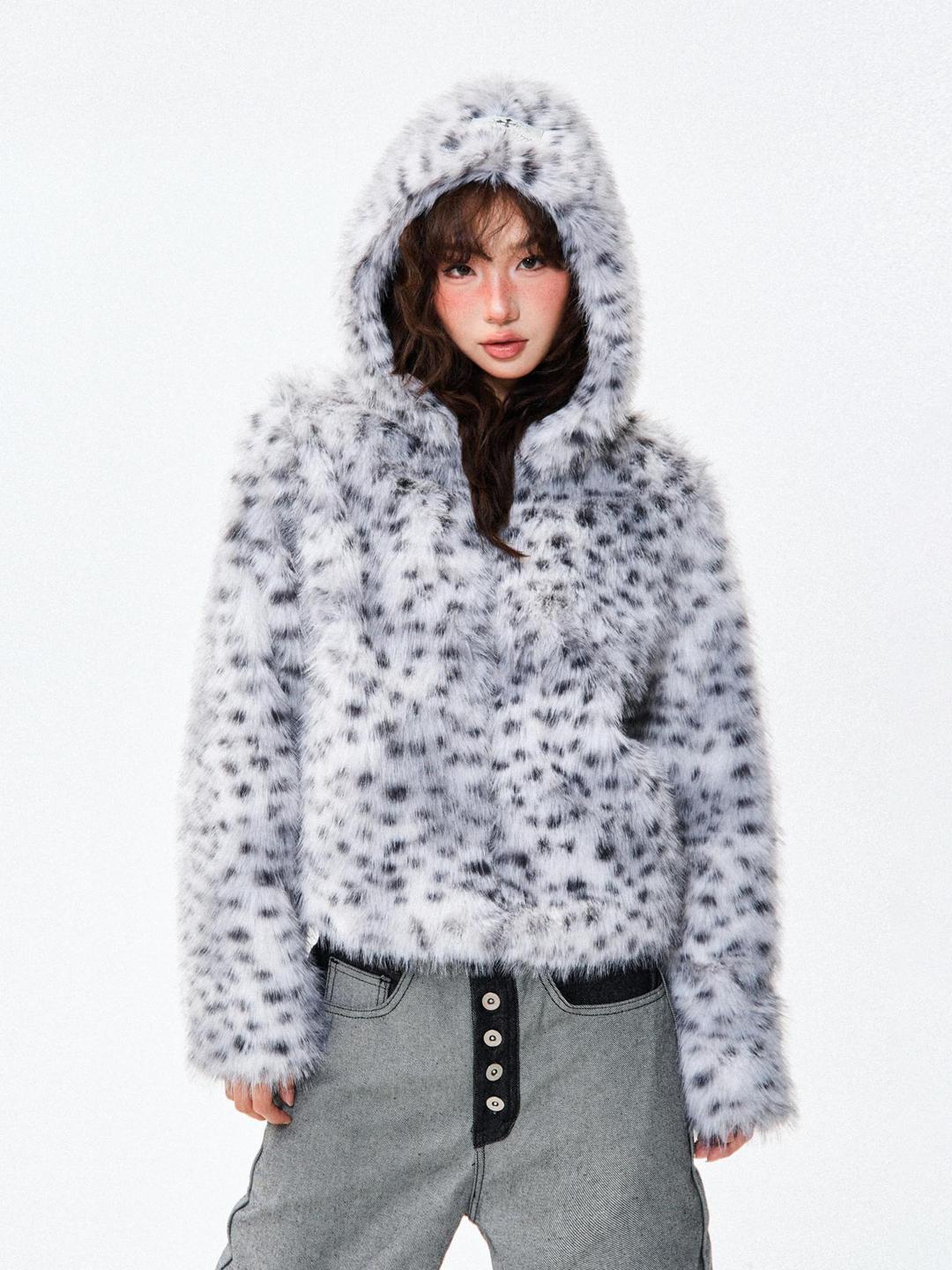 여성 겨울 레오파드 퍼 자켓 숏 아우터 보온 루즈핏