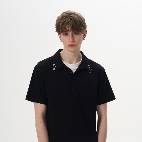 metal button short-sleeved T-shirt