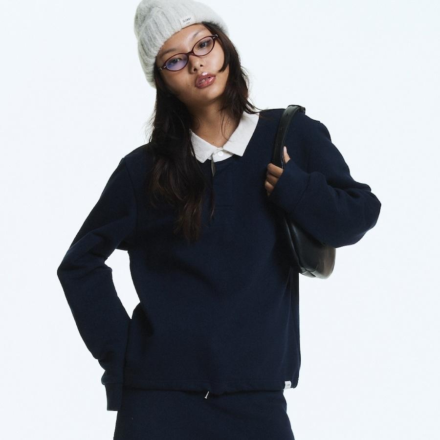 G CONTRAST POLO LONG SLEEVE (NAVY)