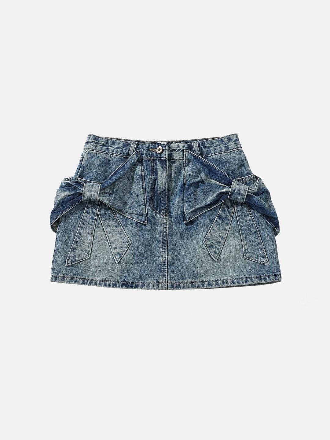 Aelfric Eden Bow Washed Denim Skirt - Blue / 28