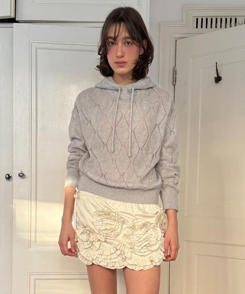 Diamond Hooded Knit (Melange Grey)