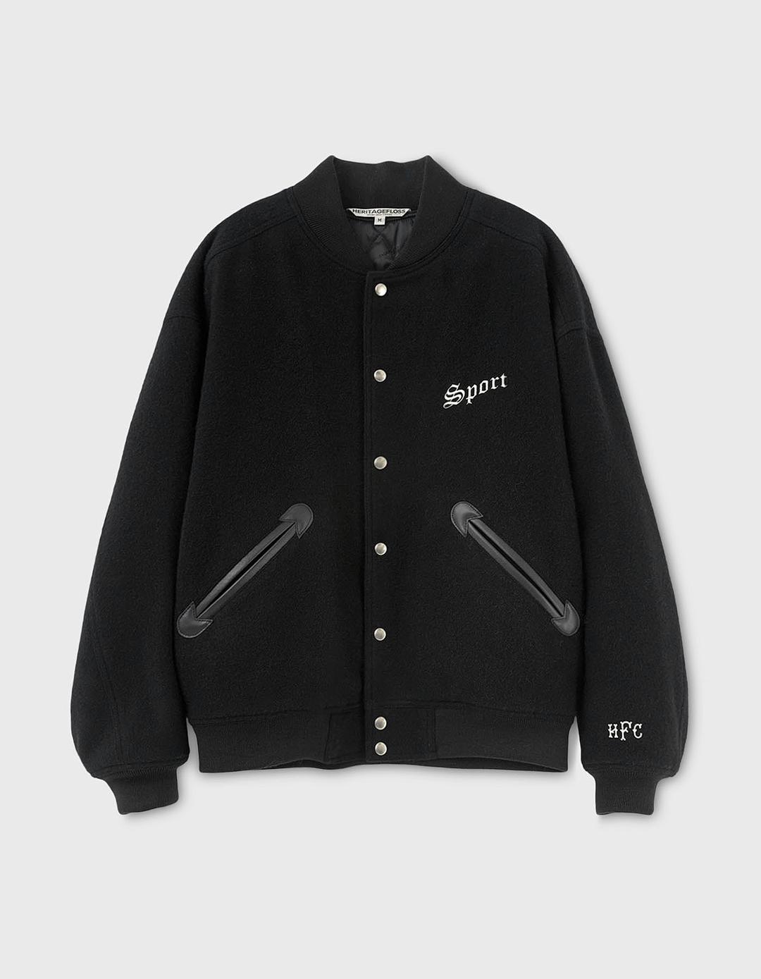 SPORT WOOL VARSITY JACKET / Black