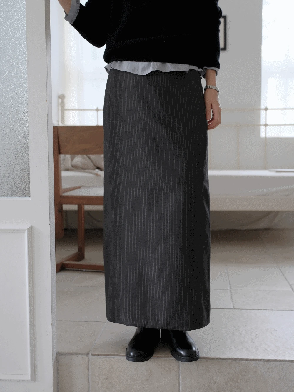 리반느 스트라이프 롱스커트_Rivane skirt