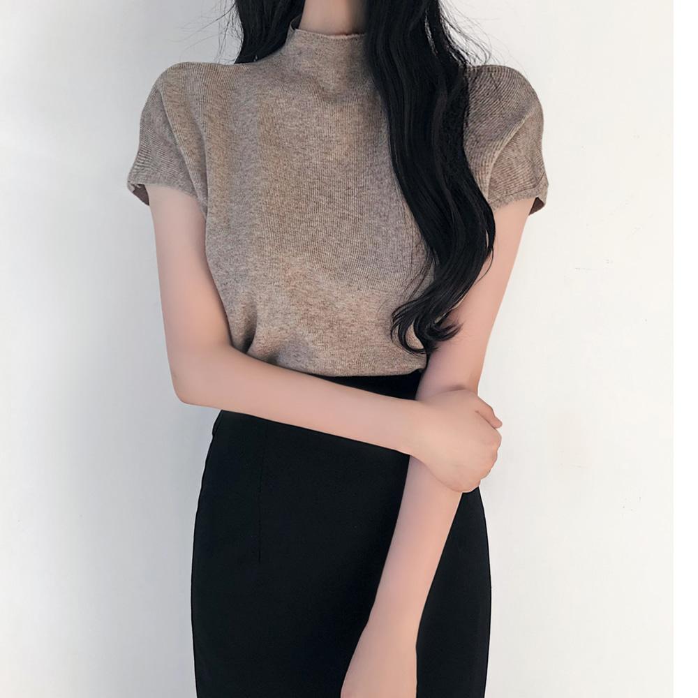 [무배]노아 시보리 반목 슬림 폴라 반팔 캡소매 니트 (모카/블랙/베이지/화이트)