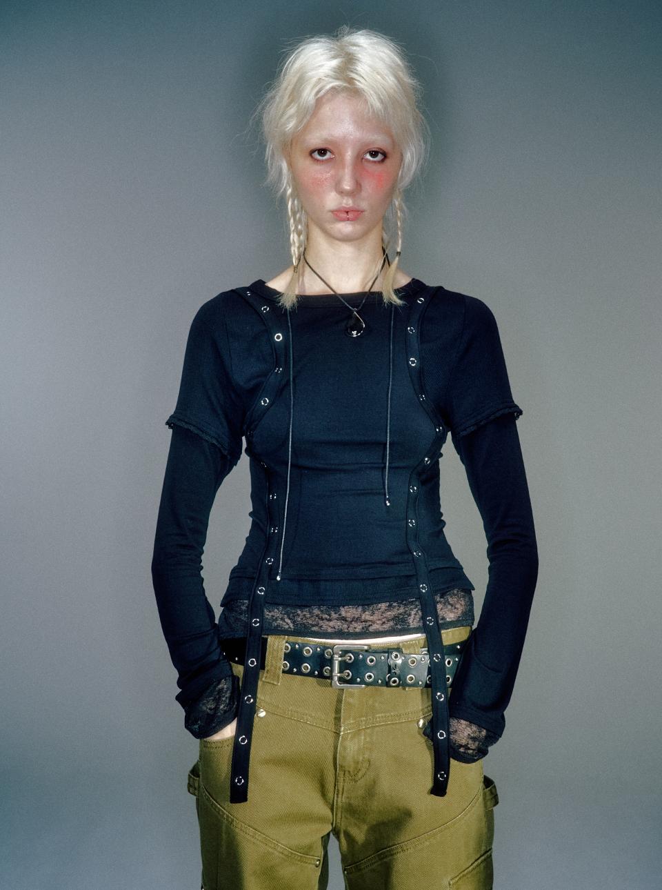 (9/3 순차배송) LENO TRIPLE LAYERED LONG SLEEVE TOP BLACK