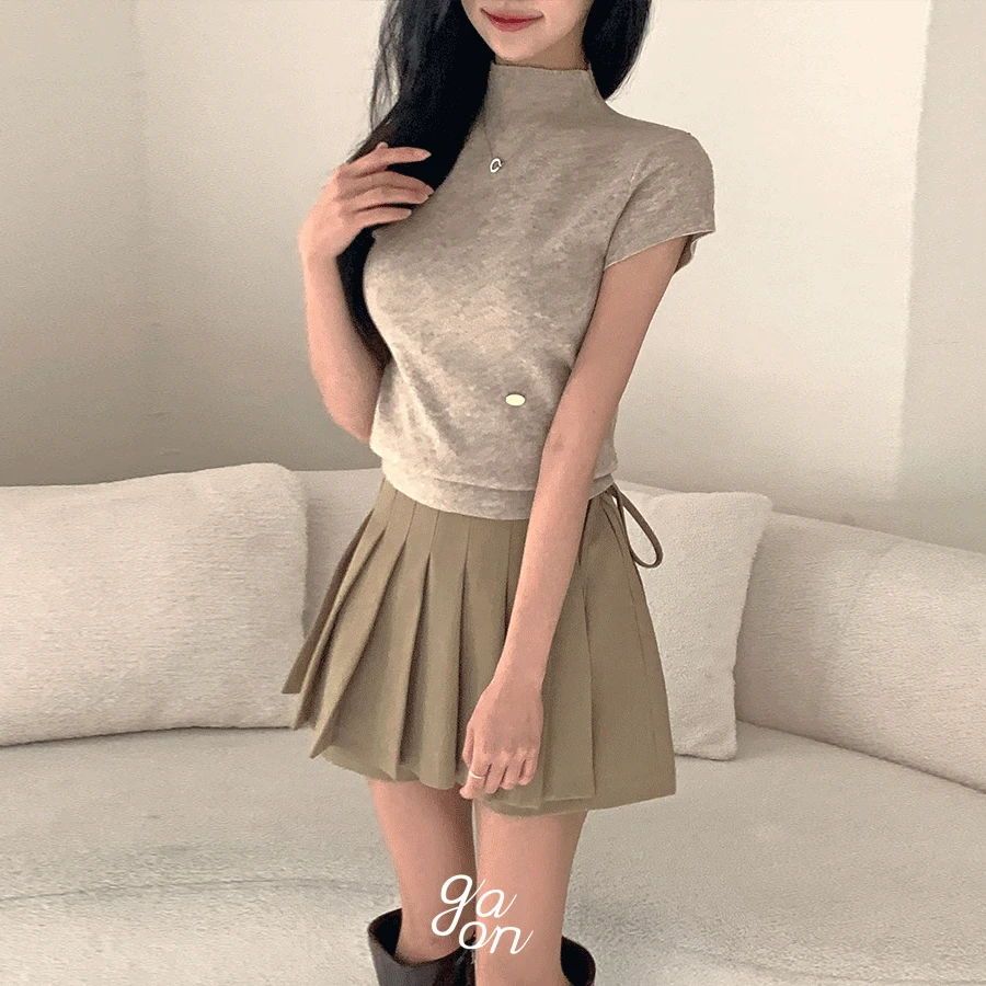 자체제작🍀[핏,컬러,원단 보장] 반목 폴라 캡소매 반팔 니트 티