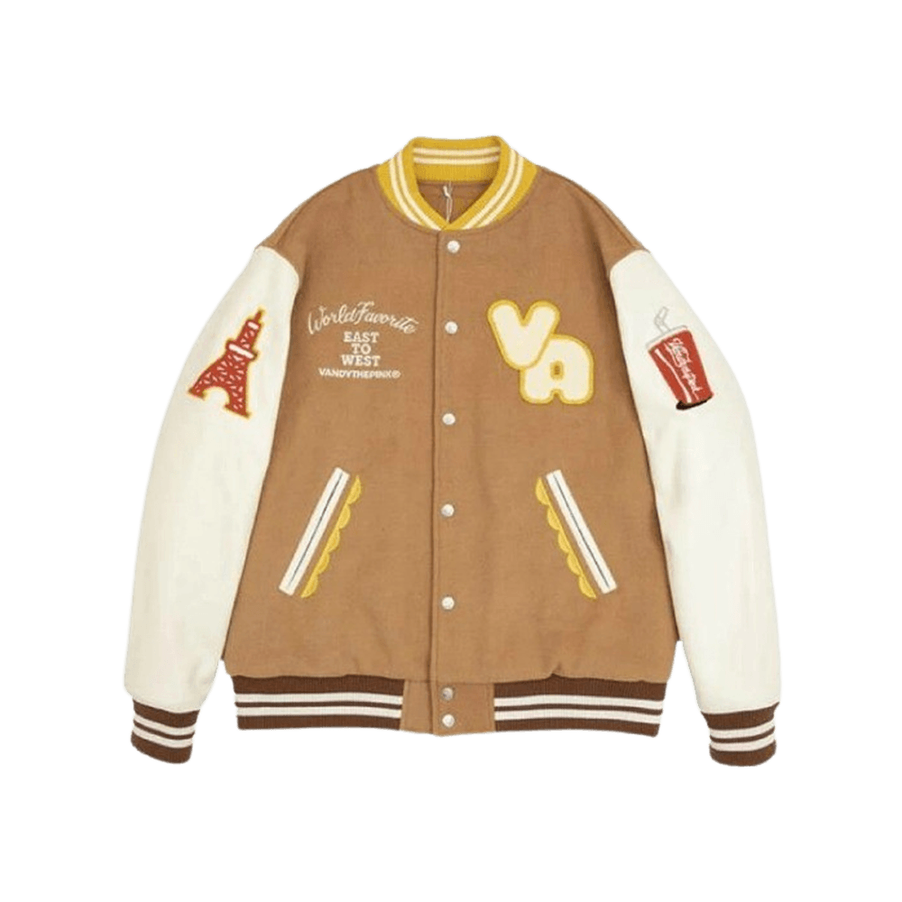 반디 더 핑크 차르 버거 바시티 재킷 머스타드 브라운