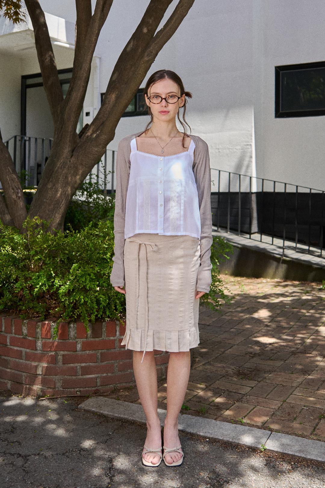 Pleats ribbon midi skirt