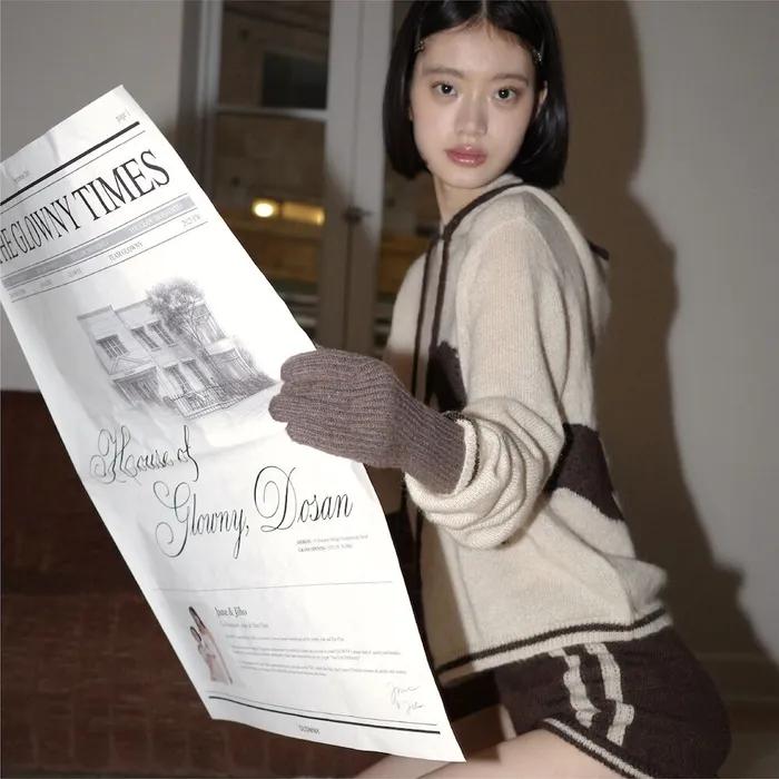 CROSS-STITCH KNIT SHORTS (BROWN)