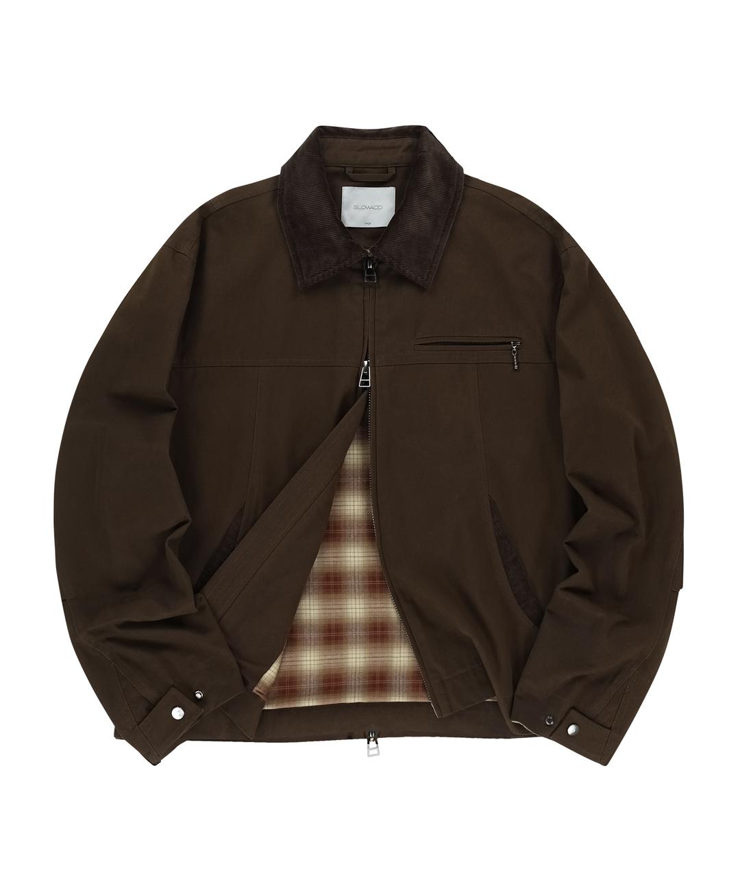 CHECK LINING COTTON WORK JACKET [BROWN]