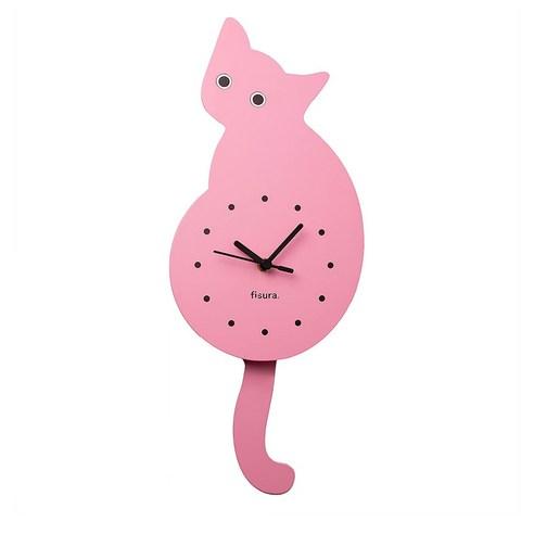 FISURA 피슈라 캣 고양이 꼬리 벽시계 추시계 핑크