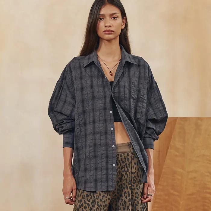 Abigail Check Shirt-Charcoal