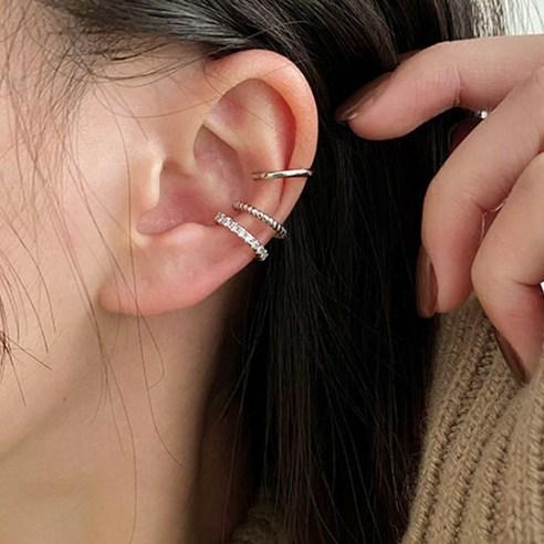 젤루나 레이어드 심플 꼬임 큐빅 이어커프 귀찌 3종 세트 P-414 - 귀걸이 | 쿠팡