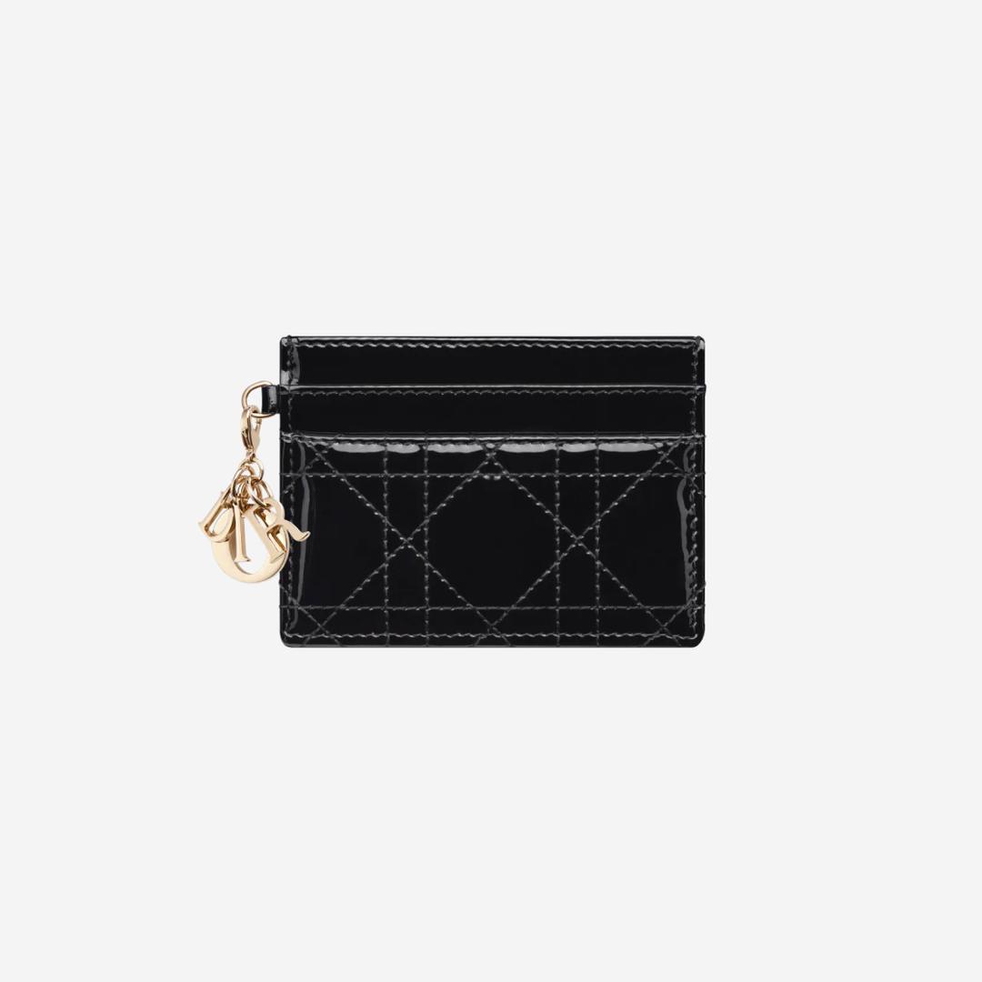 Dior Lady Five Slot Card Holder Patent Cannage Calfskin Black