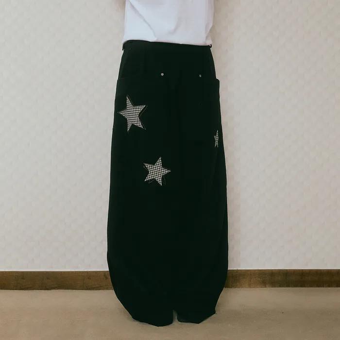 DD star applique balloon pants (BLACK)