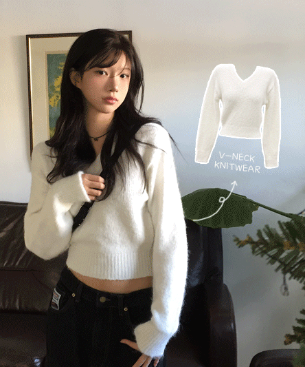 [Narrow waist fit🖤] Fossil V-neck wool crop knit - 6 colors