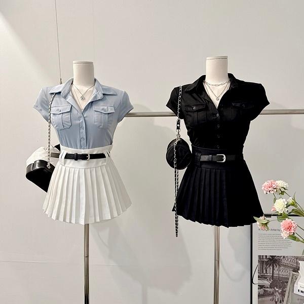 이프유마인 [S~M까지!/속바지안감!] 벨트set, 봄 서프 스쿨 하이틴 가죽 벨트 하이웨스트 로우웨스트 A라인 플레어 주름 플리츠 테니스 미니 스커트 치마바지 [3color]
