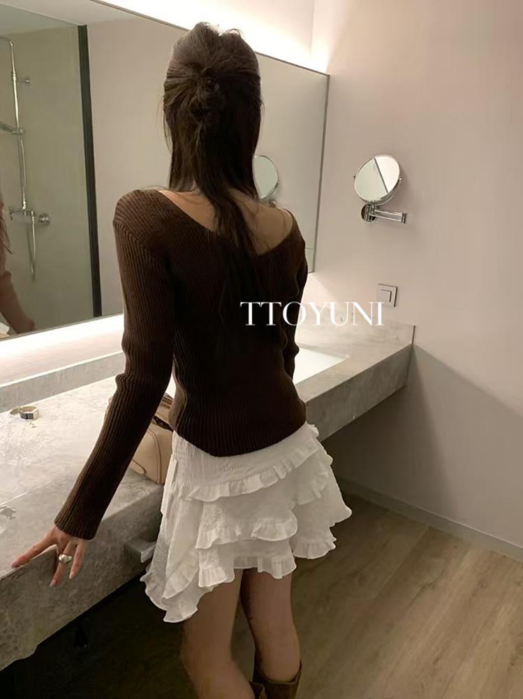 (아이당일) 포스터 로맨스 골지 니트 poster 봄 브이넥 투웨이 보트넥 떠유니