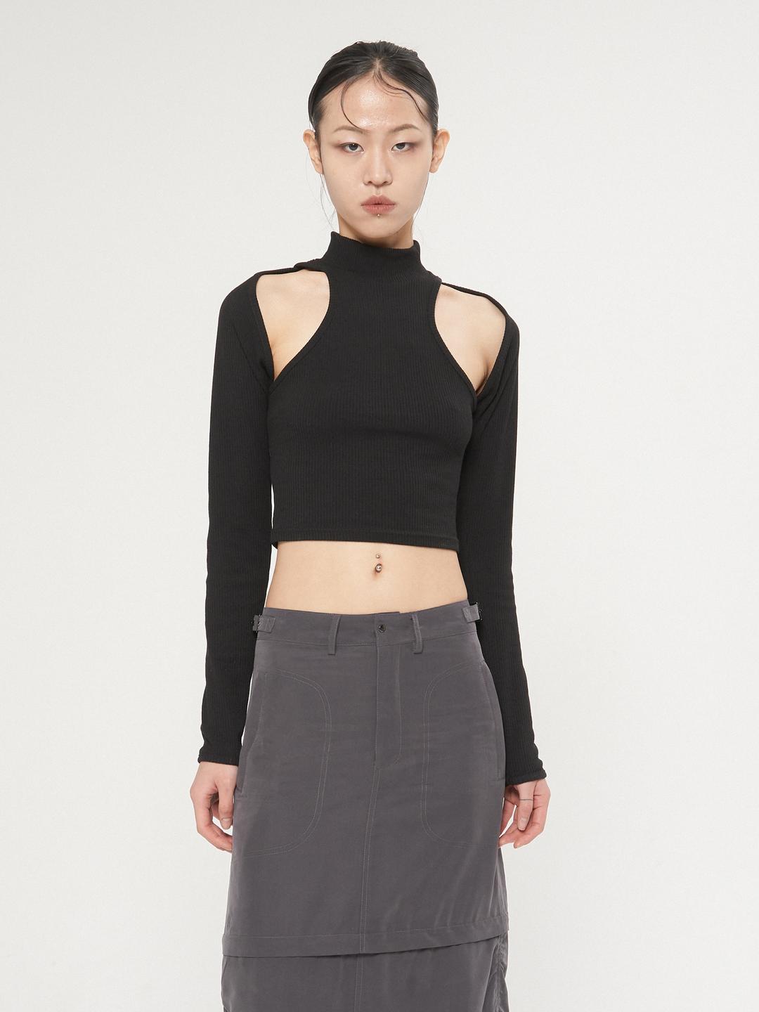 CUT-OUT KNIT SLEEVE, BLACK
