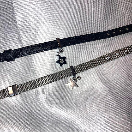 y2k 펑크 별 참 실버 가죽 시계줄 버클 팔찌