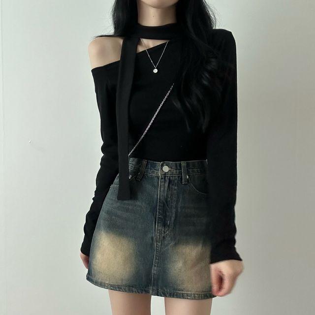 [숏,롱기장/속바지O/2XL까지] Washing vintage denim mini skirt_퓨린