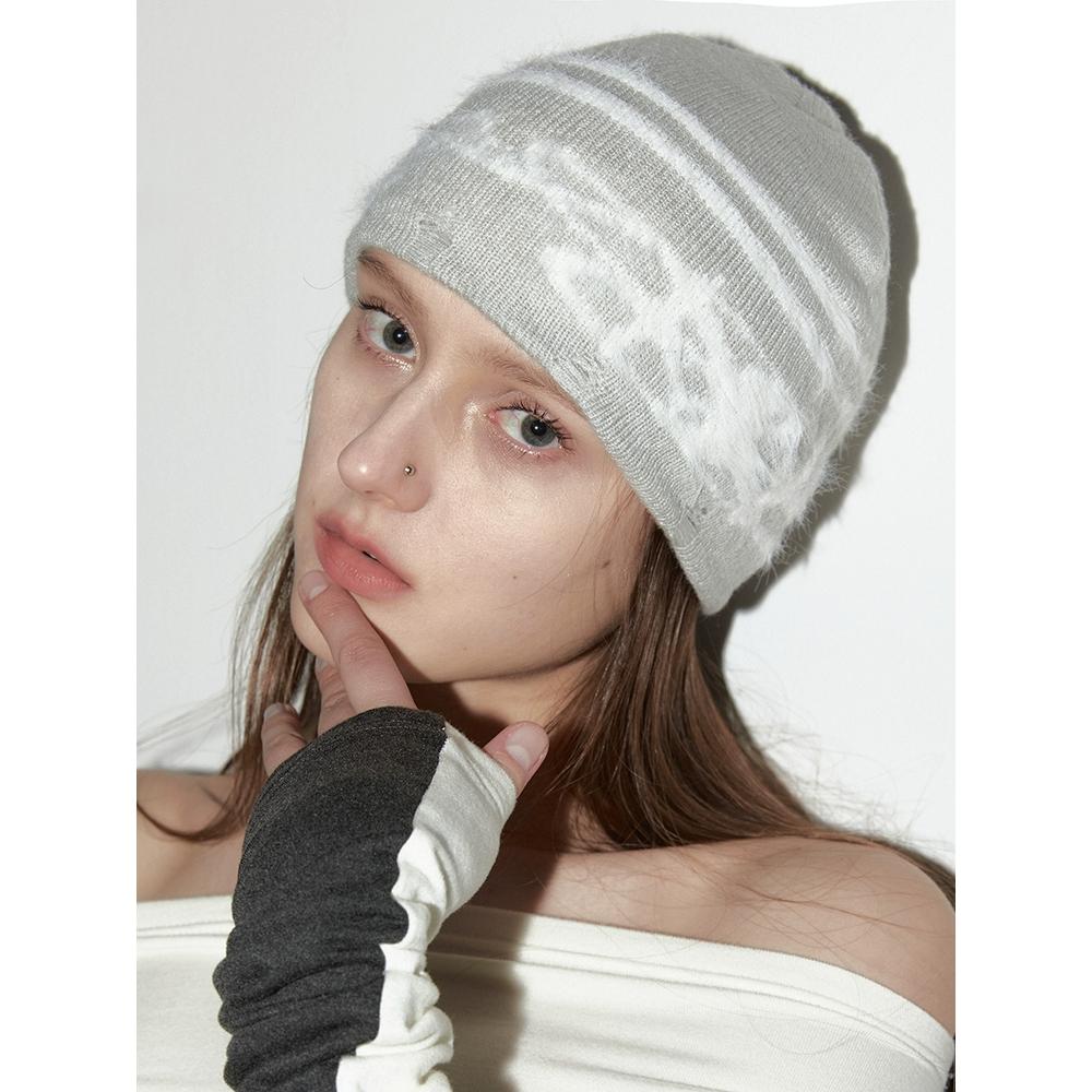 2th Desire  프린트 Y2K 비니 니트 모자 겨울 털모자