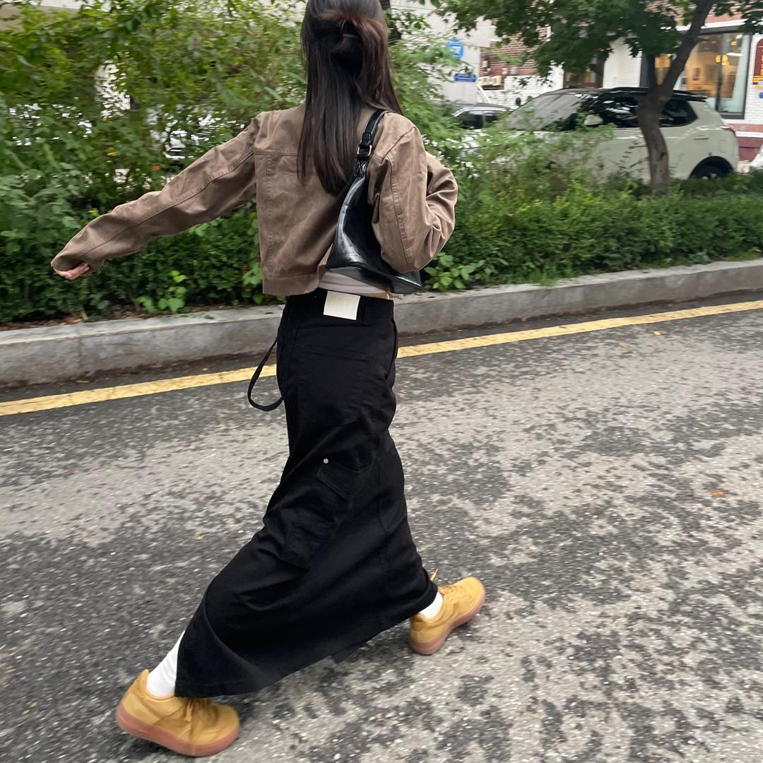 코튼 카고 롱 스커트(2 color)