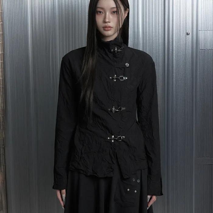 Crinkle Texture Hook Jacket (Black)