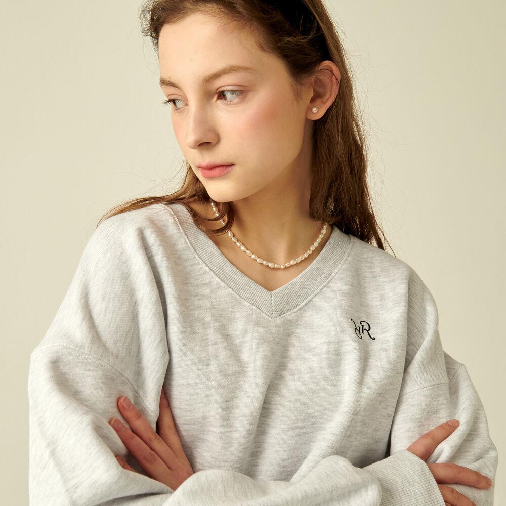 V NECK CROP SWEATSHIRT (10color)