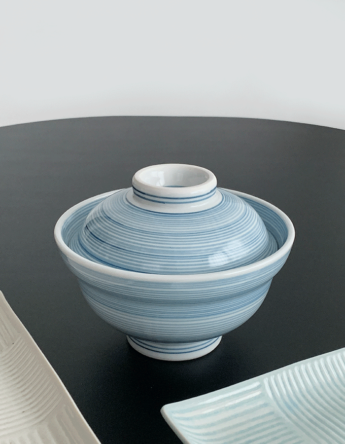 Stripe Donburi Bowl with Lid