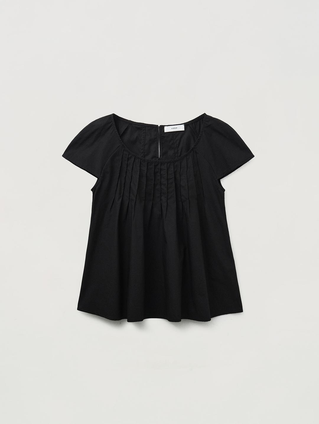 Pintuck cotton cap sleeve blouse_black