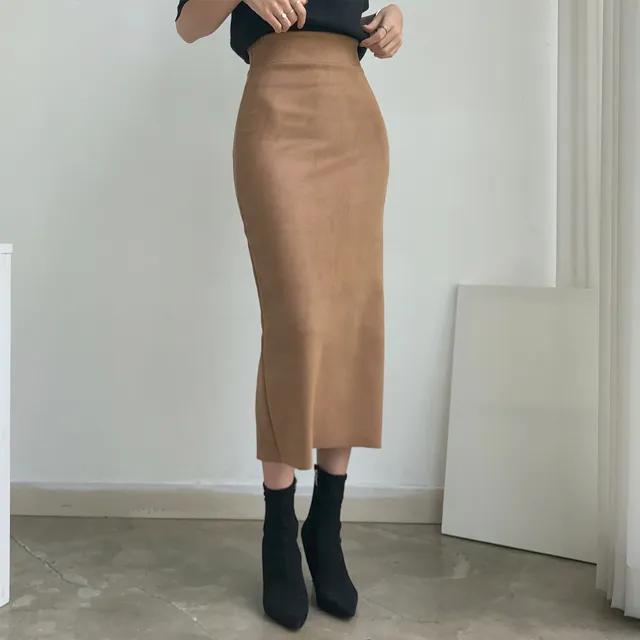[3col]하이웨스트 슬림 스판 H라인 일자 롱 스웨이드 스커트