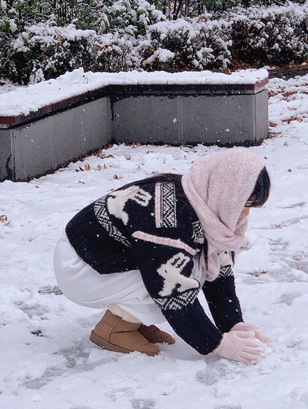 * 여유주문 * [유리에 pick!🐇] 멜즈 토끼 노르딕 cardigan - 2color (노르딕니트/래빗/자가드/패턴니트/하이넥/러블리/겨울가디건/삿포로/여행룩)