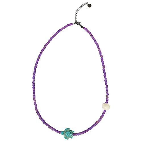 Turtle Shell Wooden Beads Necklace (Lavender)